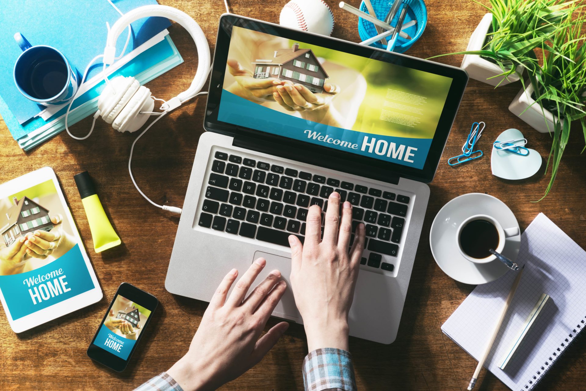 Worker building a new website on a laptop